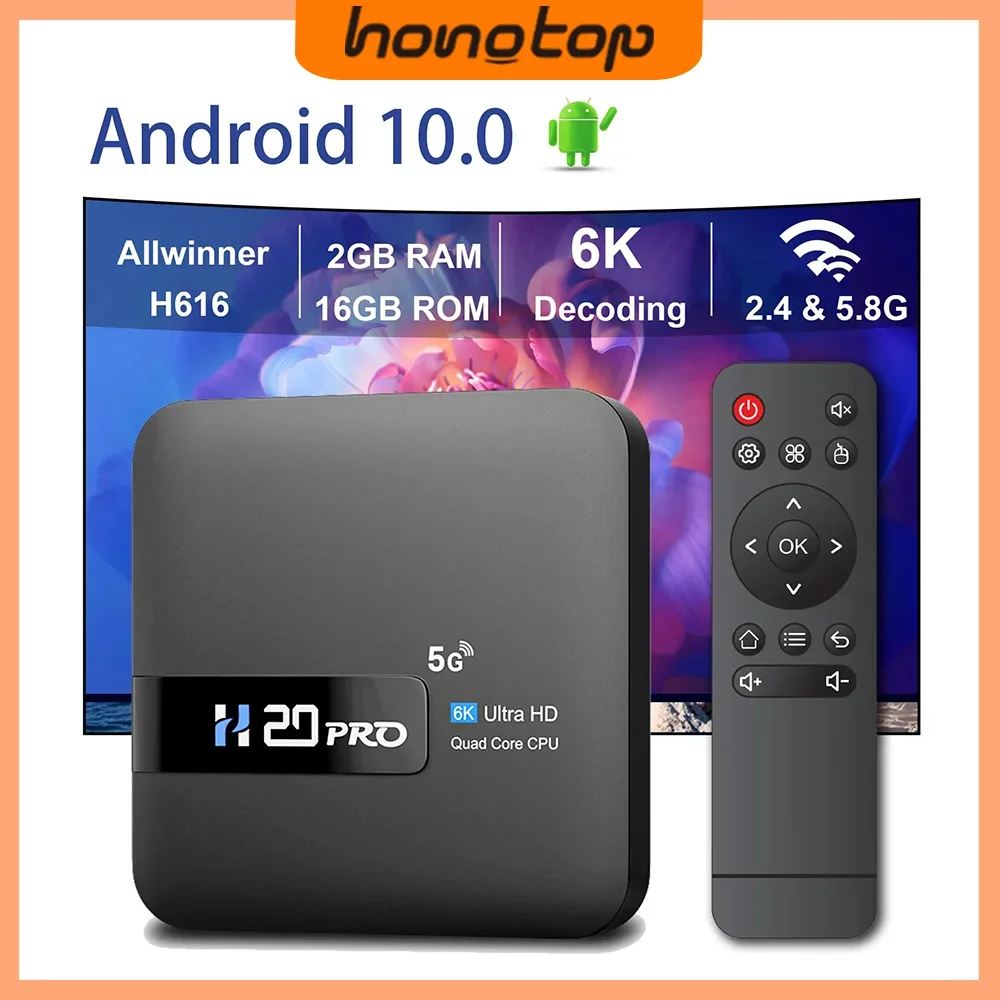 HONGTOP H20PRO Ʈ ȵ̵ TV ڽ, ȵ̵ 10, 2GB, 16GB, 6K ̵ ÷̾ TV ڽ, ȵ̵ 2.4  5G  ʰ 1080P  ڽ